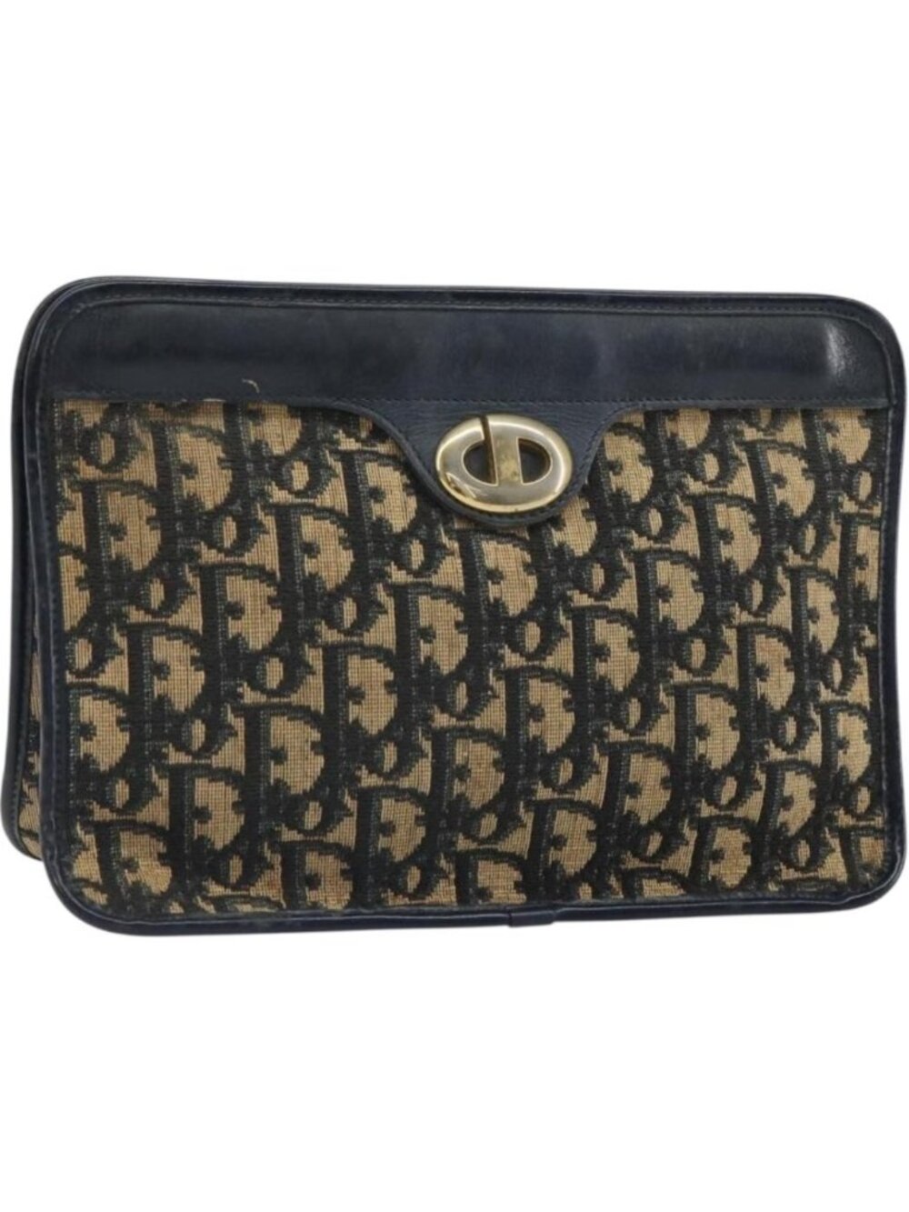 Christian Dior Trotter Canvas Clutch Bag Navy Gold